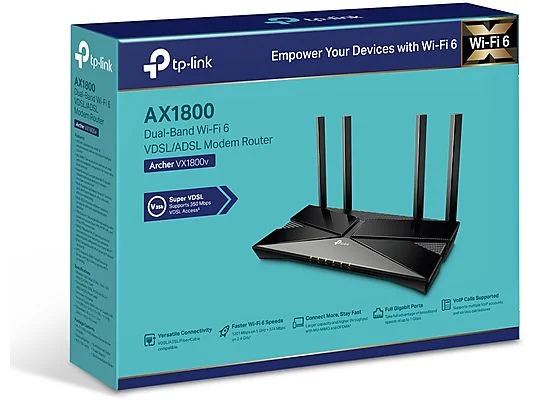 TP-LINK Archer VX1800v, AX1800 Mbps Çift Bant Gigabit Port, Fiber Destekli Wi-Fi 6 VDSL Modem Router